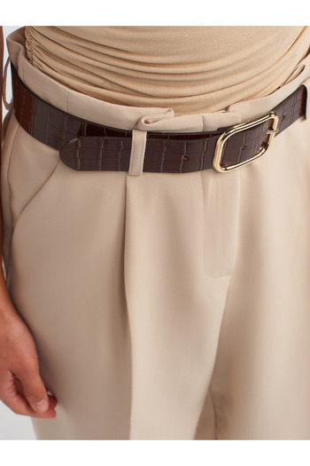 Dilvin 71297 Kemerli Havuç Fit Pantolon-Bej