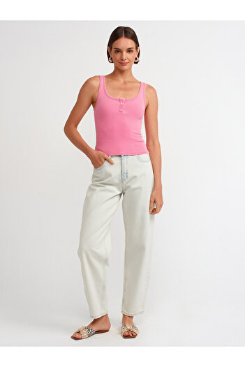 Dilvin 20840 Buttoned Tank Top with Pink Washing Effect