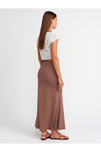 Dilvin 80362 High Waist Maxi Brown Skirt - S. Brown