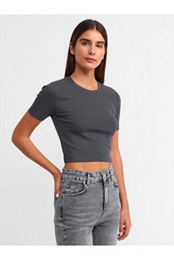 Dilvin 30124 Μοντέλο Anthracite Crop T-Shirt
