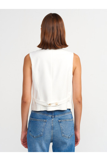 Dilvin 60557 White Asymmetrical Double-breasted Vest