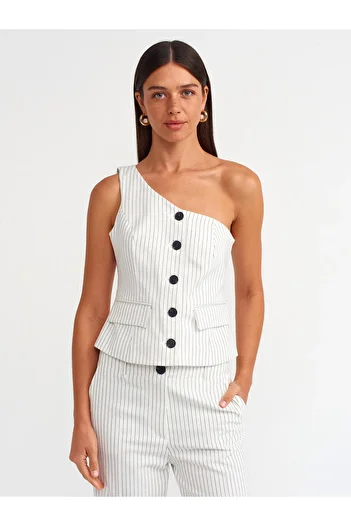Dilvin 60552 Model Asymmetrical Design White Vest