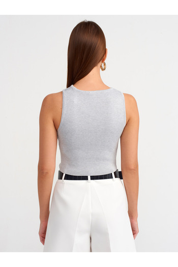 Dilvin Crew Neck Front Low-Cut Neck Blouse