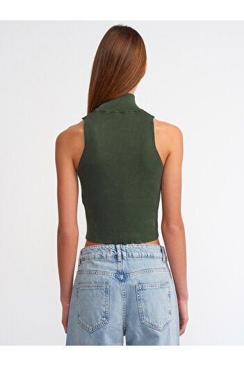 Dilvin 10511 Pale Effect Half Turtleneck Knitwear Top-Khaki