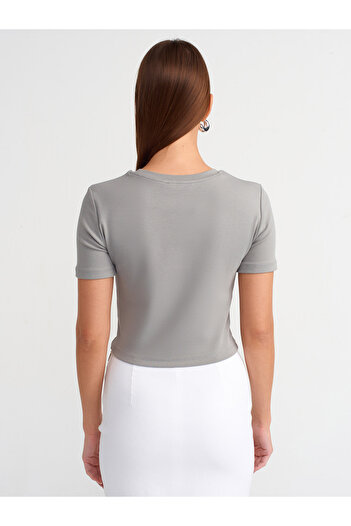 Dilvin Μπλουζάκι 30124 Model Grey Crop