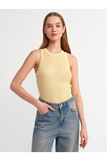 Dilvin 10410 Crew Neck Knitwear Athlete-Yellow