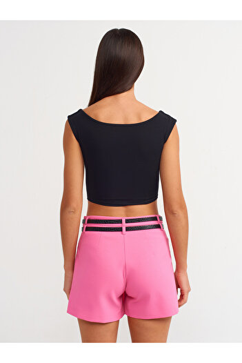 Dilvin 80840 Fuchsia Double Belted Shorts Skirt