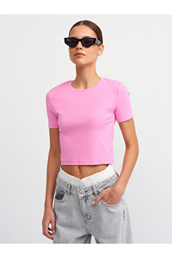 Dilvin 30124 Μοντέλο - ΡΟΖ Crop T-Shirt
