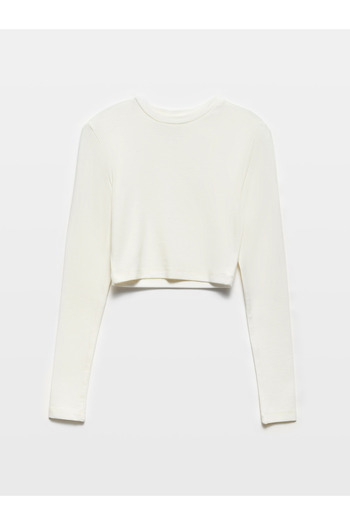 Dilvin 31236 Long Sleeve Crop Top-Ecru