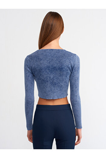 Dilvin 10510 Pulover Crop Crew Deck Efect Pale-indigo