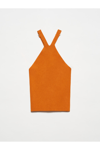Dilvin 10339 Knitwear with Shoulder Accessory Athlete-Y.Orange