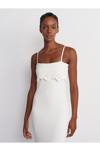 Dilvin 90222 Ecru Knitwear Dress - Floral Embroidered