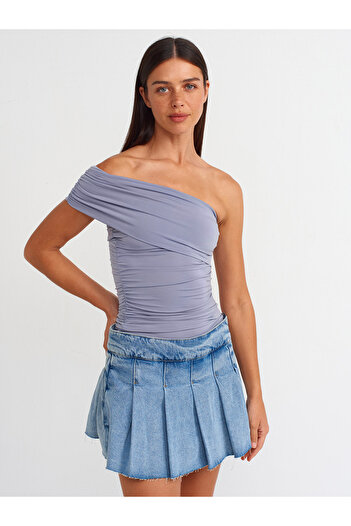 Dilvin 31090 Model Asymetrical Design Bluză gri