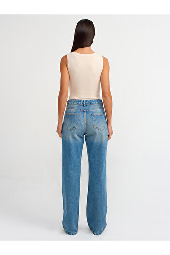 Dilvin 71466 Straight Denim Culottes-μπλε
