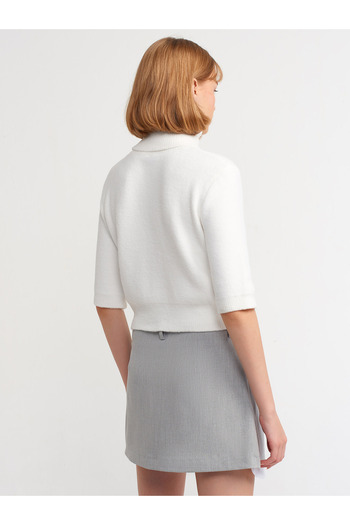 Dilvin 10480 Soft Textured Full Turtleneck Sweater-Ecru