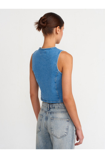 Dilvin 50704 Zipped Front Denim Vest-blue