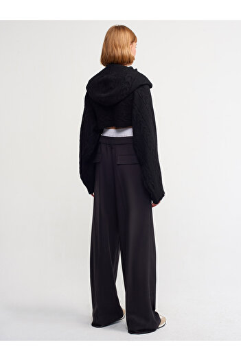 Dilvin 71211 Pantaloni largi cu detalii de rufe-negri
