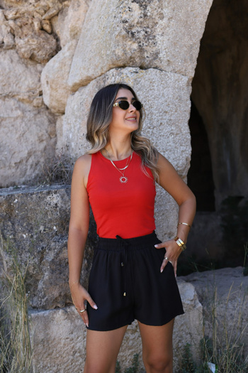 bytugcekaya Long Red Halter Neck Crop Top