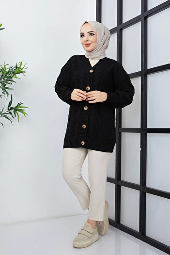 LUGMO Women's Knitwear 5-Button Knitted Cardigan Black