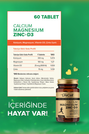 Lifecell Calcium - Magnesium - Zinc - D3 - (KALSİYUM MAGNEZYUM ÇİNKO VE VİTAMİN D3) Takviye Edici Gıda