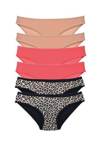 Royaleks 6 Pieces Lycra Women's Slip Panties Leopard Skin Fuchsia