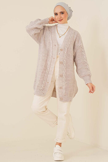 LUGMO Women's Knitwear Buttoned Front Knitted Cardigan Stone