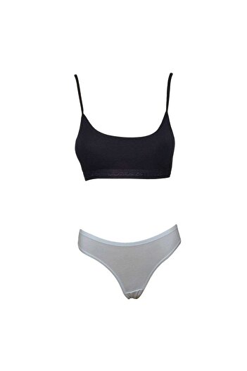 İntive Lingerie Padded Rope Strap Half Tank Top Bustier Panties Set Black White