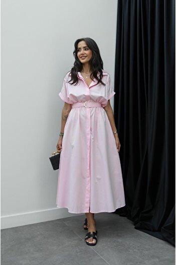Havoş Light Pink Belted Solaro Dress