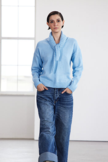 Trendyol Collection Light Blue Wide Fit - Soft Textured Knitwear Sweater Twoaw25kz00314 - Limited Edition