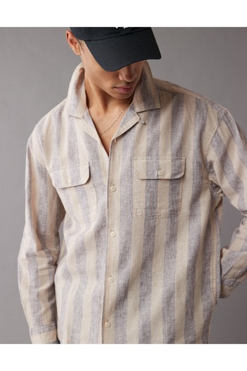 AMERICAN EAGLE Ae Linen-Blend Mechanic Shirt U-2512-6256-201