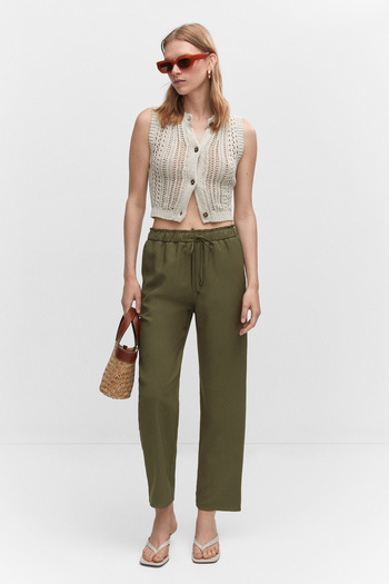 MANGO Straight Cut Flowy Trousers - Bow Detailed