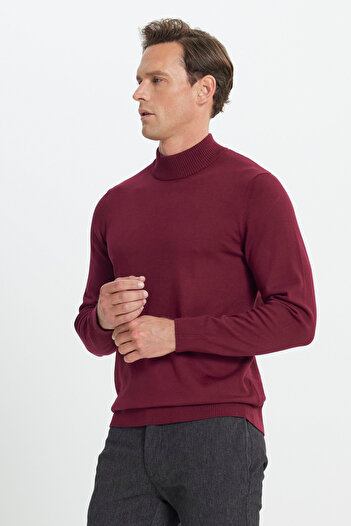 ALTINYILDIZ CLASSICS Erkek Bordo Standart Fit Normal Kesim Yarım Balıkçı Yaka Triko Kazak