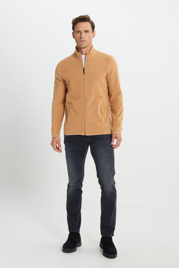AC&Co / Altınyıldız Classics Men's Caramel Anti-pilling Non-Pilling Standard Fit Stand-Up Bato Collar Sweatshirt Fleece Jacket