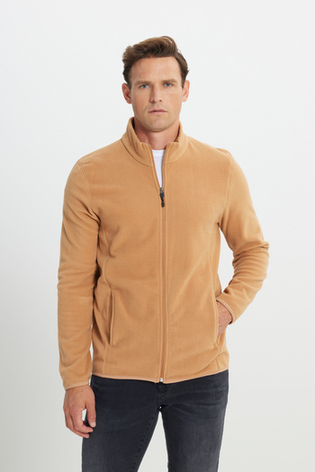 AC&Co / Altınyıldız Classics Men's Caramel Anti-pilling Non-Pilling Standard Fit Stand-Up Bato Collar Sweatshirt Fleece Jacket