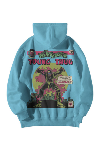 Scrovtie Γυναικεία Ανδρικά Baby Blue Metroboomin Young Thug με στάμπα μεγάλου μεγέθους με κουκούλα καγκουρό με κουκούλα