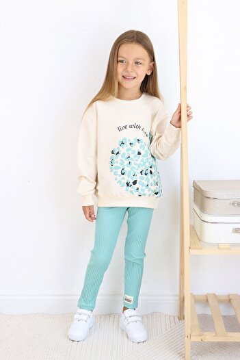 e-çocuk Girl's Top and Bottom Set Floral Printed Corded 6787