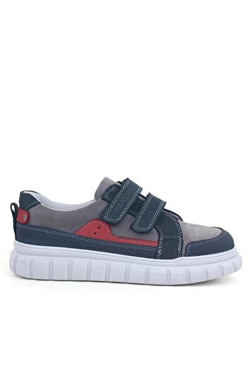 Rıdvan Çelik Navy Blue Genuine Leather Children's Sneakers - Velcro Casual School Shoes