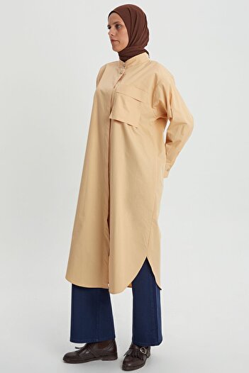 ALLDAY Beige01 100% Cotton Magnificent Collar Single Pocket Tunic