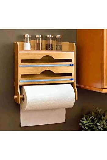 Janset Foil and Oil Paper Cut Box and Towel Holder with Bamboo Shelf