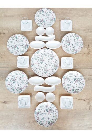 Keramika Flowers Matte White Breakfast Set 29 Pieces for 6 People