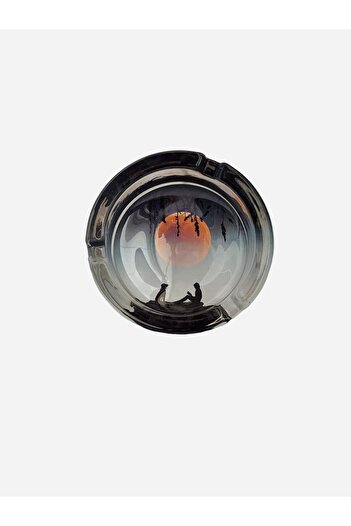 FYZSHOPPING MINI BISTRO ROUND GLASS COLORED RETRO PRINTED NON-SLIP BASE ASHBOARD