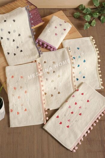 Meslina Home طقم مناشف مطبخ مطرزة بومبوم مكون من 6 قطع - 30x50 سم