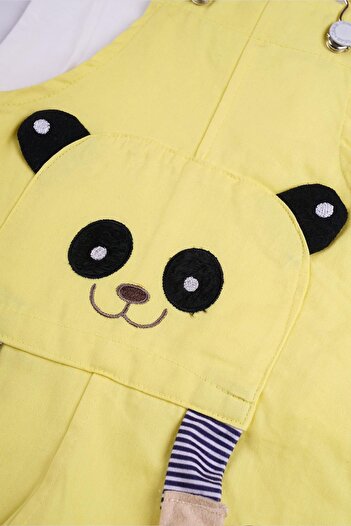 zepkids Bisiklet Yaka Kısa Kol Panda Fıgurlu Icı Tshirtlu Sari Renk Erkek Çocuk Sortlu Salopet