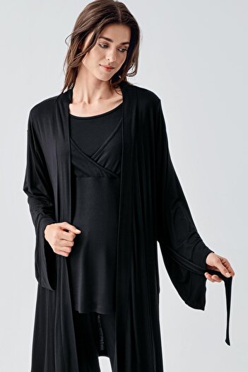 Artış Flexible Viscose - Long Sleeve Lycra Maternity Pajama Set