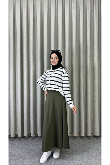 modasusev Striped Knitwear Hijab Cardigan - Button Detailed