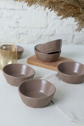Keramika Taupe Matte Earth Crystal Snack Bowl - 12 Cm, 6 Pieces 977