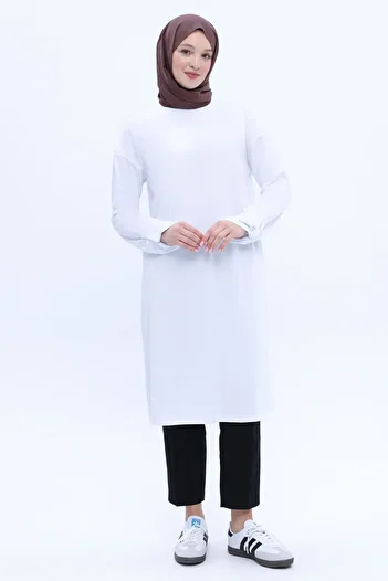 ALLDAY White Cotton Tunic with Back Slit and Epaulet Detail