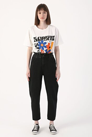 ALLDAY Anthracite 100% Cotton Drawstring Slouchy Jean Trousers