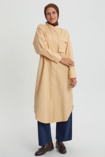 ALLDAY Beige01 100% Cotton Magnificent Collar Single Pocket Tunic