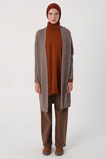 ALLDAY Mink Open Front T-sleeve Knitted Cardigan